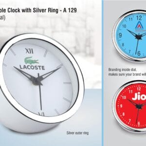 Chip: Table clock with Silver ring | 5 inch dial | Branding included MOQ 300 pc