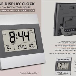 Large display clock with Day, Date & Temperature | Can be used as wall or table clock