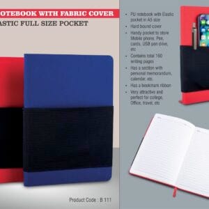 Pocket notebook with Fabric cover | Elastic full size pocket | A5 size | Hard bound cover | With memorandum & Bookmark ribbon| 80 gsm sheets |