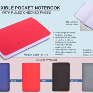 Flexible Pocket Notebook with Ruled & Checked pages | Soft Changer PU Cover | 200 Writing sheets