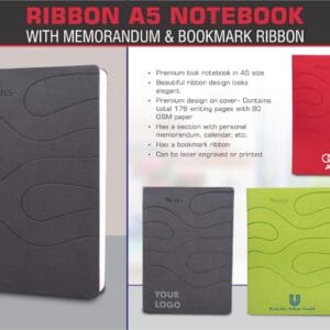Ribbon A5 notebook with memorandum & Bookmark ribbon