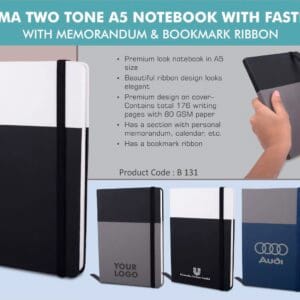 Optima Two tone A5 notebook with Fastener | With memorandum & Bookmark ribbon