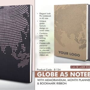Globe A5 notebook with memorandum, month planner & bookmark ribbon | 176 writing pages