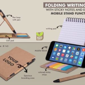 Folding writing pad with Sticky notes and Eco pen | Mobile stand function