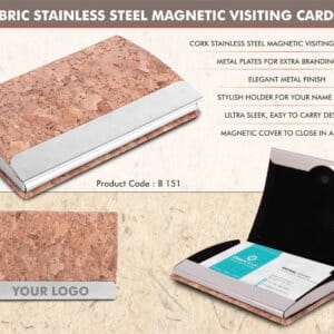 Stainless Steel Magnetic Visiting Card holder in Cork Material