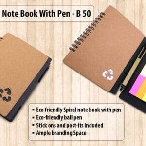 Eco notebook with pen and sticky pads