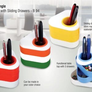 Table triangle: Pen stand with sliding drawers