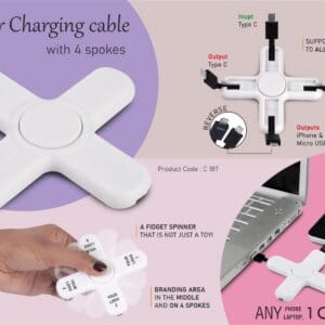 Spinner Charging cable with 4 spokes | Dual Input USB A & C | Supports output to all Phones