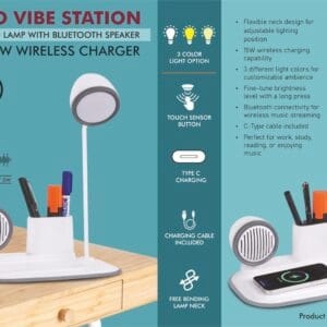 RetroVibe Station: Dimmer LED Lamp with Bluetooth speaker & 15W Wireless Charger