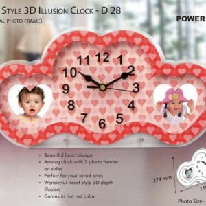 Heart style 3D illusion clock with dual photo frame