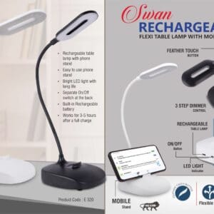 Rechargeable Flexi table lamp with Mobile stand | 3 step dimmer control | Feather Touch button - https://youtu.be/i101N0JcqJw
