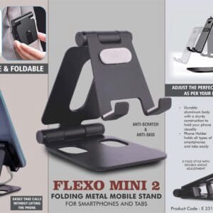 Flexo Mini 2: Folding Metal Mobile Stand for Smartphones and Tabs | Folds completely to take minimal space | 3 fold style with double angle