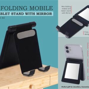 Mini metal folding mobile and tablet stand with Mirror | Adjustable to any desired angle