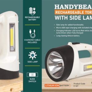 HandyBeam: Rechargeable Torch with Side Lamp | Charging Cable included