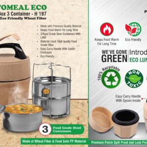 Octomeal Eco: 3 Steel container lunch box with spoon | Made from Eco friendly material | 100% recyclable -