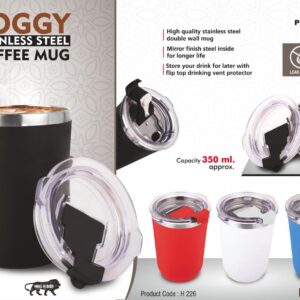 Foggy: Stainless Steel coffee mug | Premium clear cap with flip top lid | Leak Proof | Capacity 350ml approx -