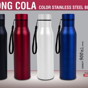 Long Cola Colored Stainless steel single wall bottle
| With Colored Cap & Carry strap | Capacity 900ml approx