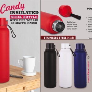 Candy: Insulated Steel Bottle in Matte Finish | Keeps Hot & Cold for 4-6 Hours | Capacity 750 ml approx -