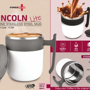 Lincoln Lite: 2 Tone Stainless steel Mug with Lid | Leak proof | BPA Free | Capacity 300 ml approx