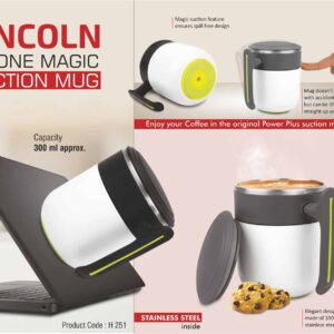 Lincoln : 2 Tone Magic Suction Mug with Stainless Steel inside | Leak proof | BPA Free | Capacity 300 ml approx