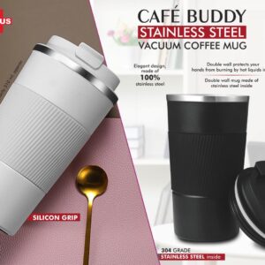 Cafe Buddy: Stainless Steel Vacuum coffee mug with Silicon Grip | Premium Flip top locking cap | Capacity 510ml approx