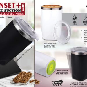 Sunset+ : Magic Suction Mug with Stainless Steel inside | Spill proof design | Leak Proof Lid | BPA Free | Capacity 360 ml approx