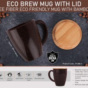 EcoBrew Mug with Lid : Coffee Fiber Eco Friendly Mug with Bamboo Lid | Capacity 300ml approx