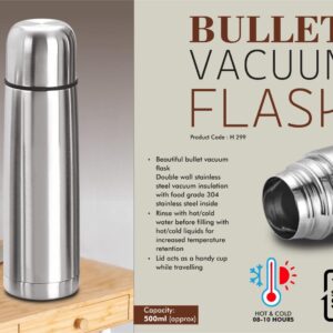 Bullet vacuum flask with Cap | Capacity 500ml approx | 304 grade steel