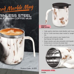 Oxford Marble Mug: Stainless Steel Double wall Coffee mug Marble Finish | Leakproof | Capacity 460ml approx