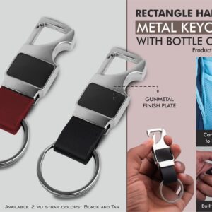 Rectangle hanging metal keychain with Bottle Opener | Gunmetal Plate with PU strap