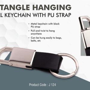 Rectangle hanging metal keychain with PU strap