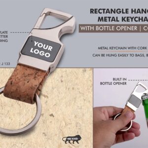 Rectangle hanging metal keychain with Bottle Opener | Cork strap